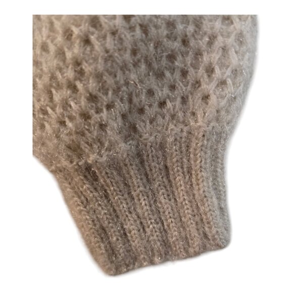 ITALY Women Textured Knit Sweater Soft Long Sleeve V-Neck Pullover Beige Small - Picture 8 of 14